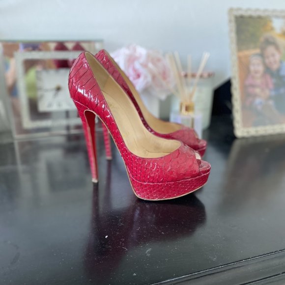 Authentic Christian Louboutin Lady Peep Python Red - Picture 8 of 8